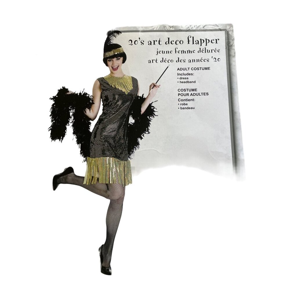 Roaring 20s Art Deco Flapper Costume Adult Includes Dress & Headband Size Large